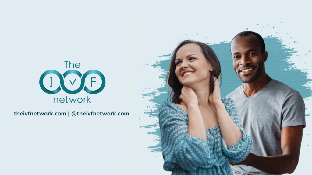 Image of two people on a branded background